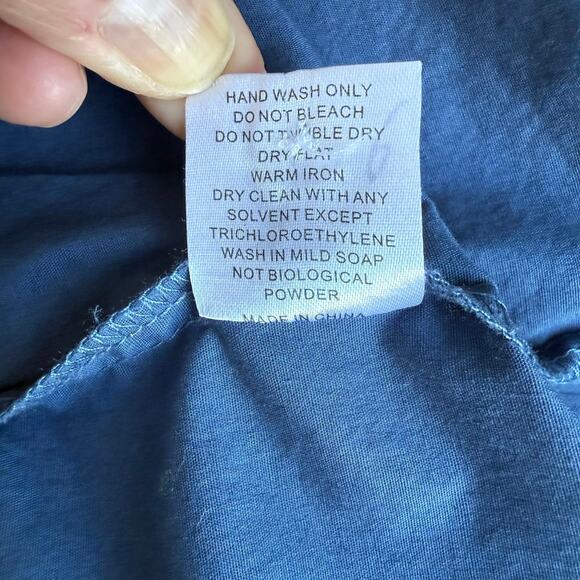 Blue Button Down Dress Shirt Mens Large Fitted Lapel Cuff Accent Going Out Chic - Picture 11 of 12